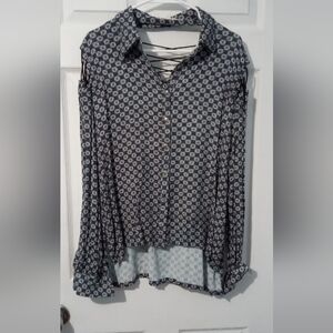 Gilded Intent Navy and White Patterned Blouse